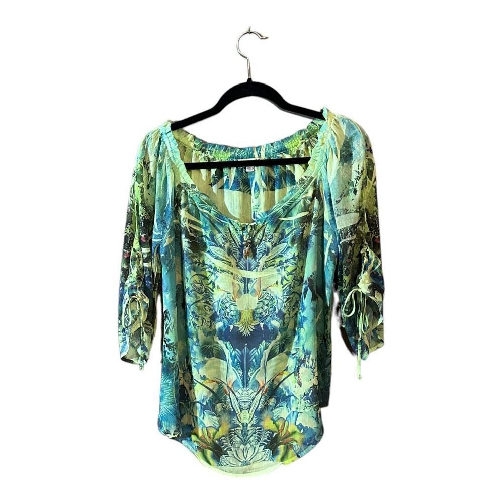 One World Green 3/4 Sleeve Lightweight Stretch Neck Size Petite Medium